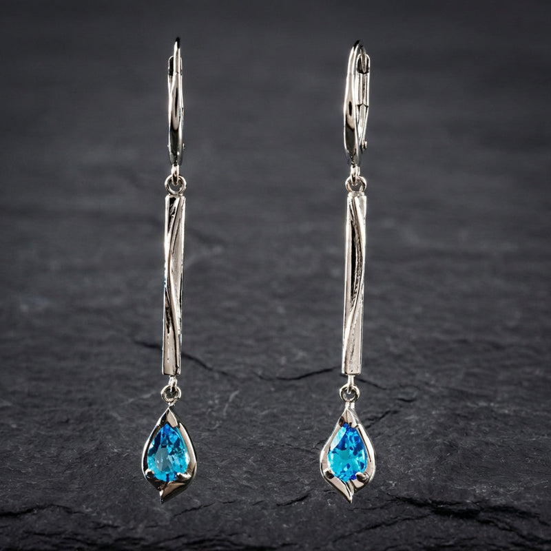 Vintage Blue Dangling Silver Earrings