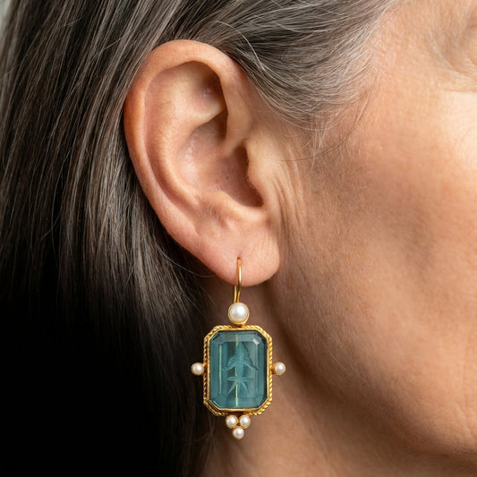Blue Glass Pearl Earrings