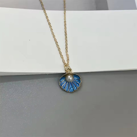 Vintage Blue Shell Pearl Necklace