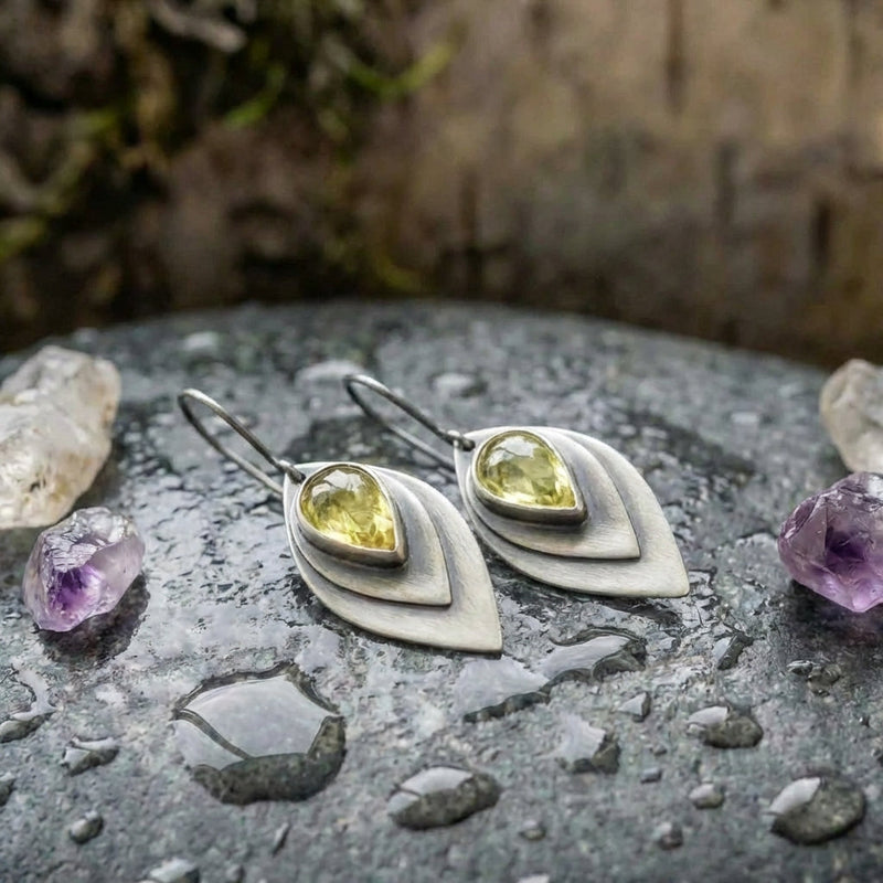 Vintage Citrine Leaf Earrings