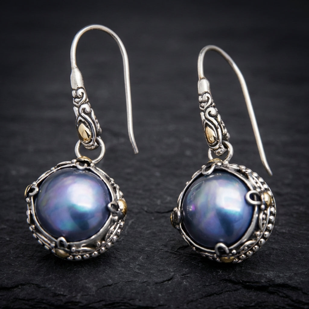 Vintage Dark Pearl Dangling Earrings