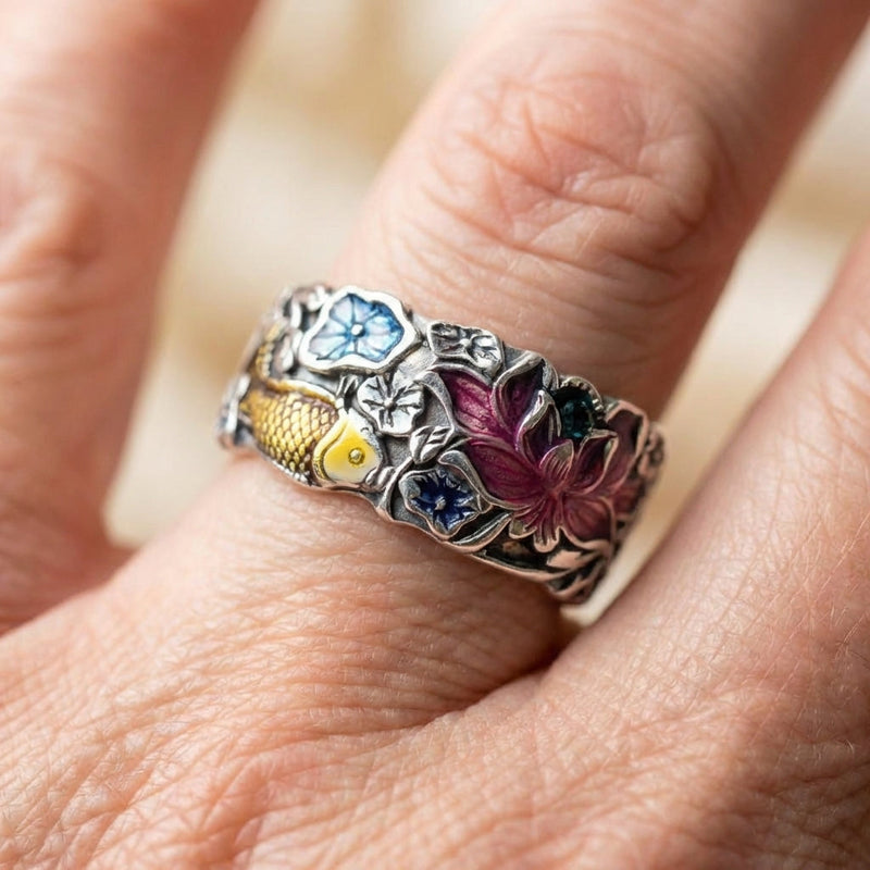 Enamel Lotus Ring