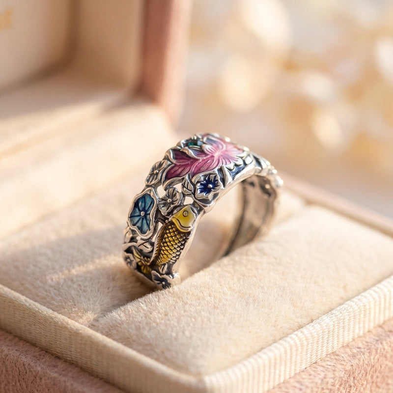 Vintage Enamel Lotus Ring