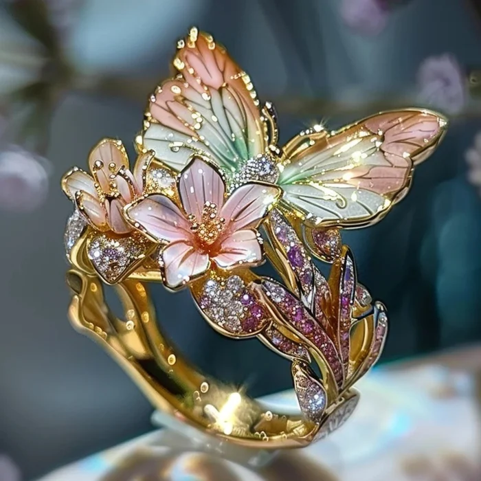 Vintage Floral Butterfly Ring