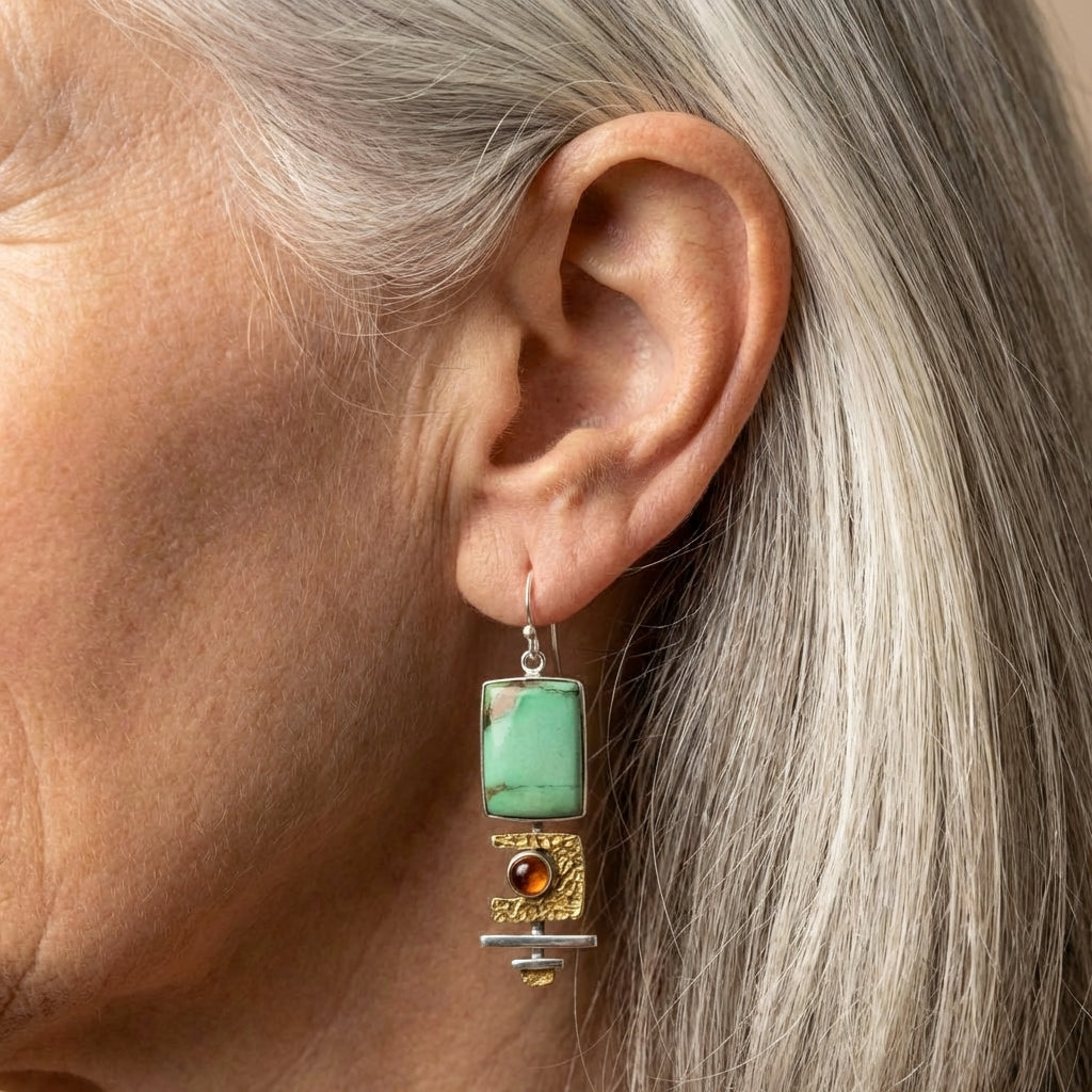 Geometric Green Stone Earrings