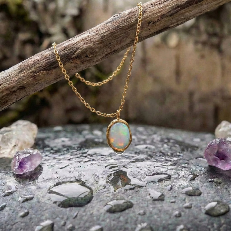 Vintage Glow Opal Stone Necklace