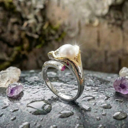 Vintage Gold & Silver Pearl Ring