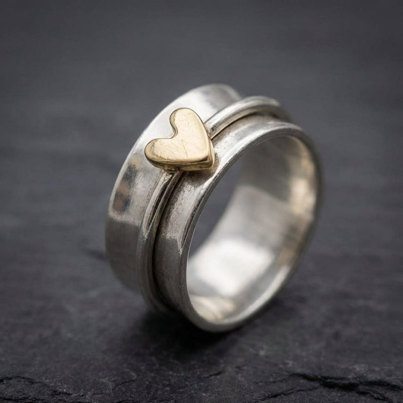 Vintage Golden Heart Silver Ring