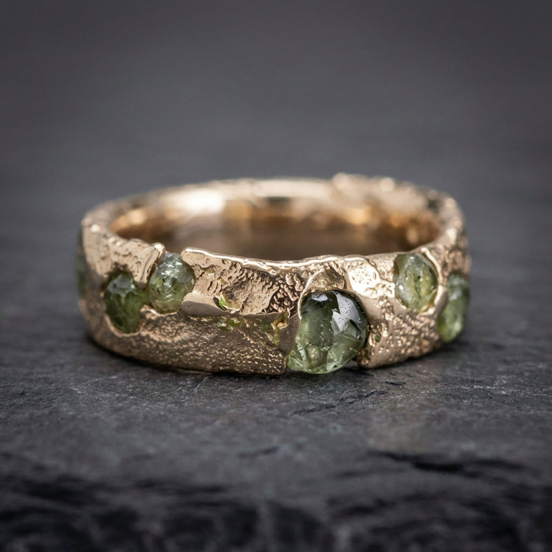 Vintage Green Golden Forged Ring