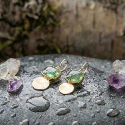 Vintage Green Golden Glass Earrings