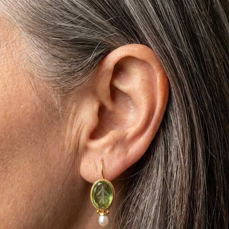 Green Intaglio Earrings