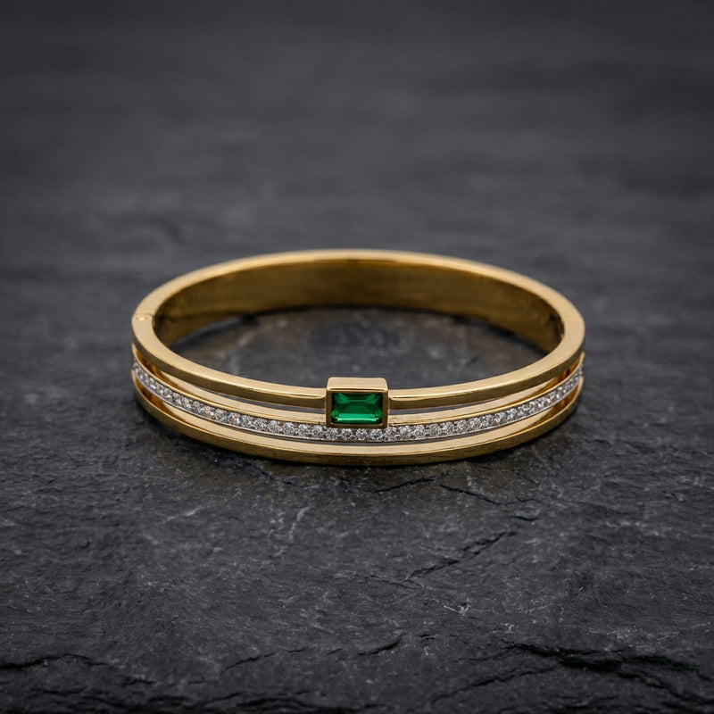Vintage Green White Rhinestone Cuff Bracelet