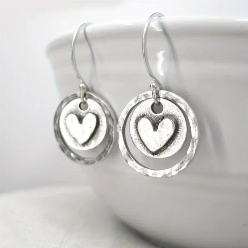 Vintage Heart Pendant Earrings