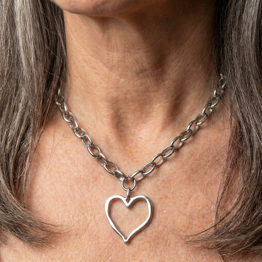 Hollow Heart Pendant Silver Necklace