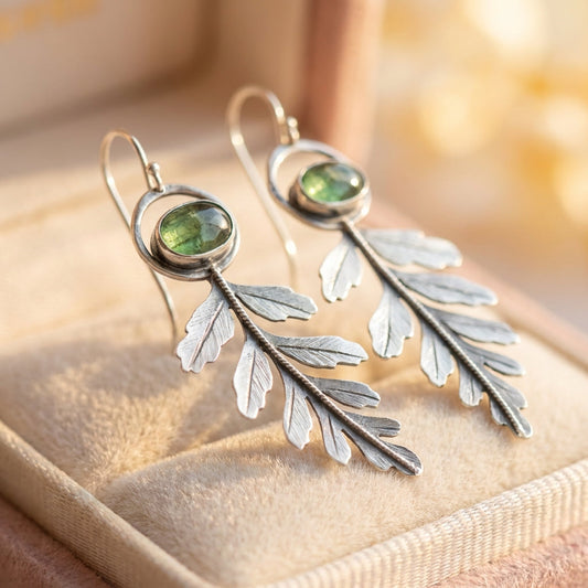 Vintage Leaf Green Stone Earrings