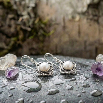Vintage Lotus Pearl Earrings
