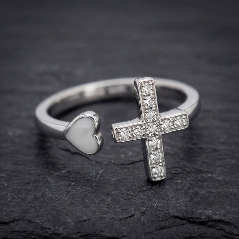 Vintage Love Cross Silver Resizable Ring