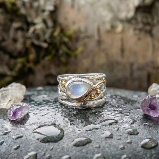 Vintage Moonstone Layered Silver Ring
