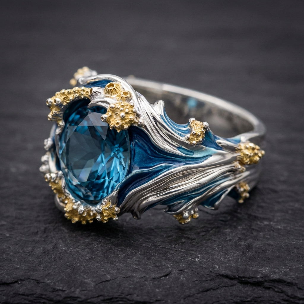 Vintage Ocean Wavy Crystal Ring