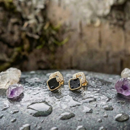 Vintage Onyx Golden Earrings