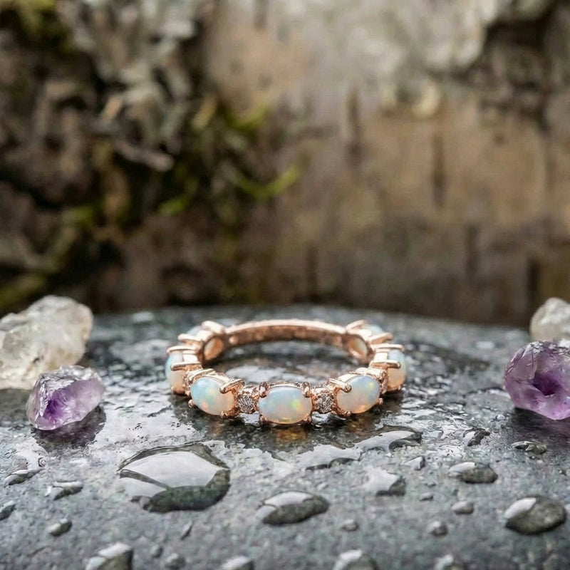 Vintage Opal & Crystal Rose Gold Ring