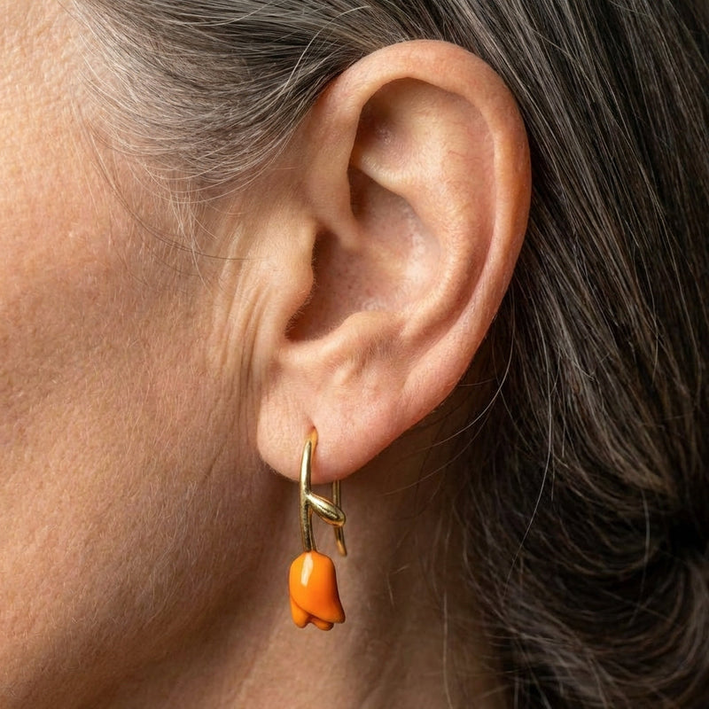 Orange Flower Earrings