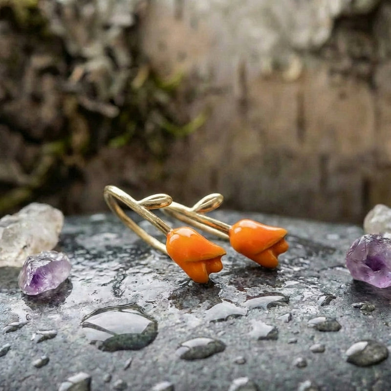 Vintage Orange Flower Earrings