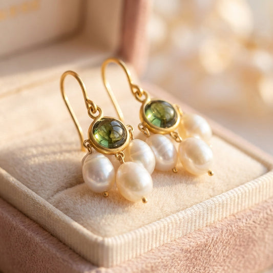 Vintage Pearl Green Stone Earrings