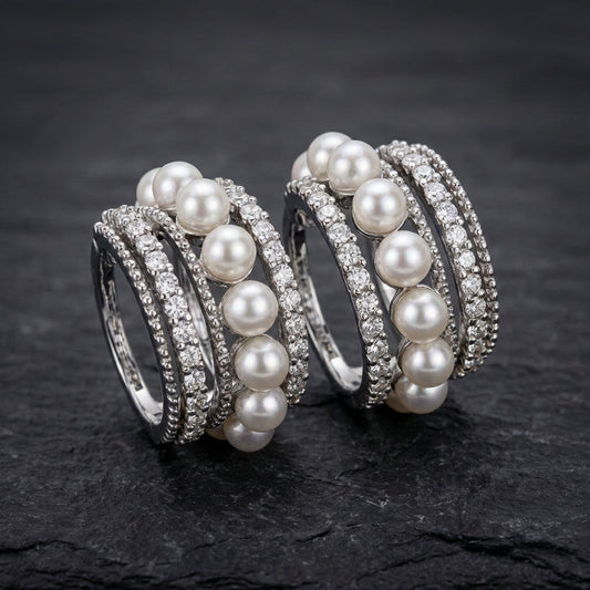 Vintage Pearl Inlaid Rhinestone Hoop Earrings
