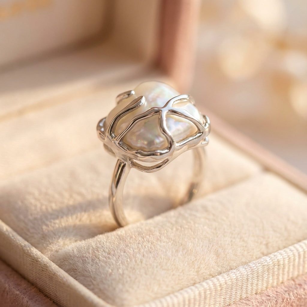 Vintage Pearl Silver Ring