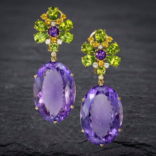 Vintage Purple Glass Green Earrings