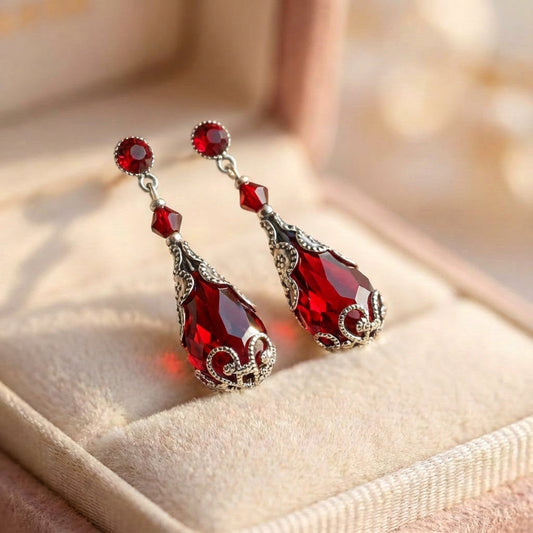 Vintage Red Crystal Drop Earrings