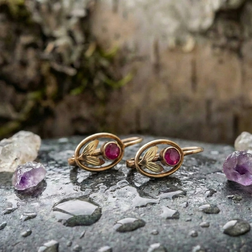 Vintage Red Flower Earrings