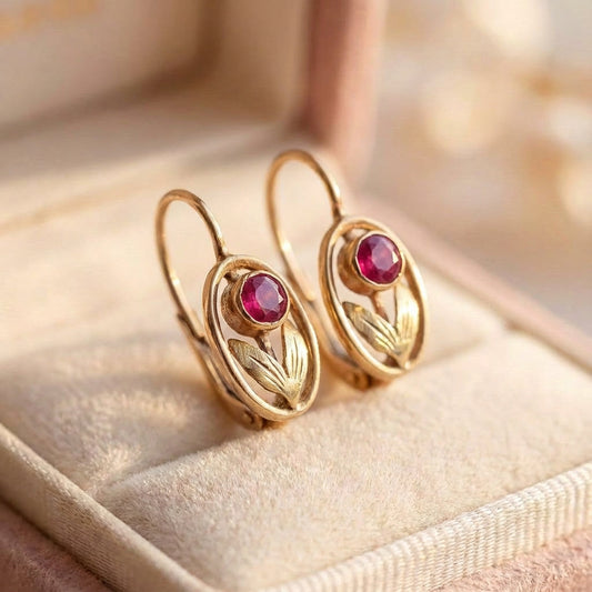 Vintage Red Flower Earrings