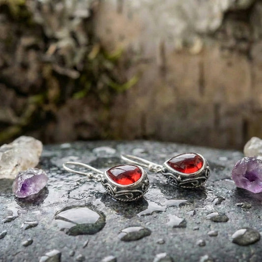Vintage Red Stone Dangle Earrings