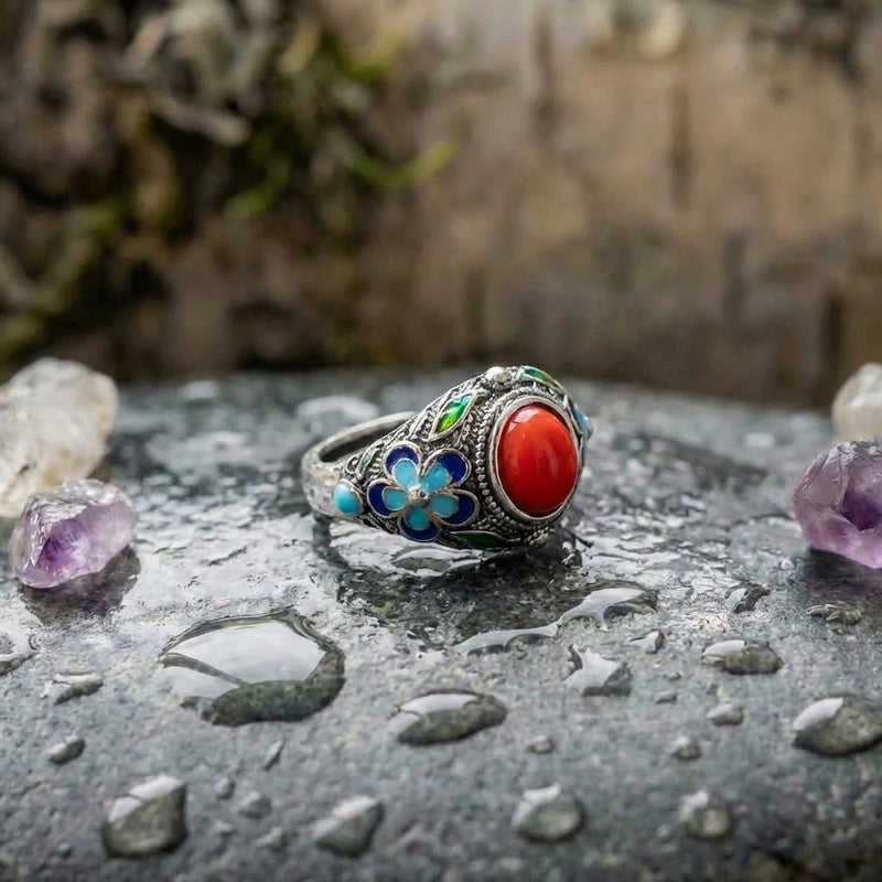 Vintage Red Stone Filigree Ring