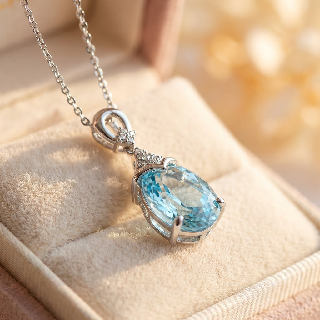 Vintage Silver Aqua Crystal Necklace