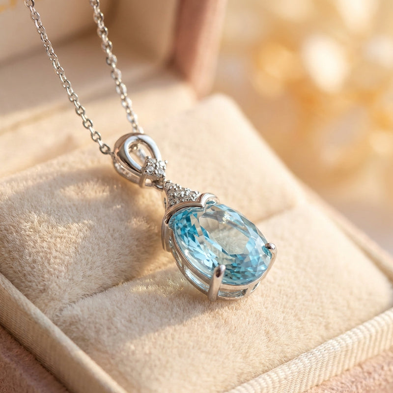 Vintage Silver Aqua Crystal Necklace