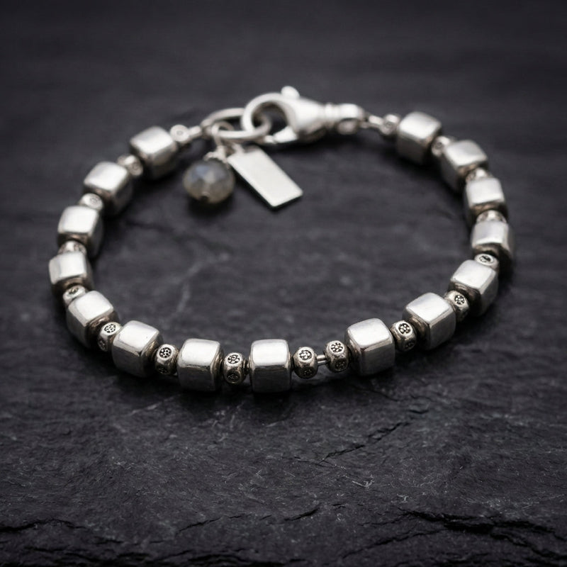 Vintage Silver Cubic Beads Bracelet
