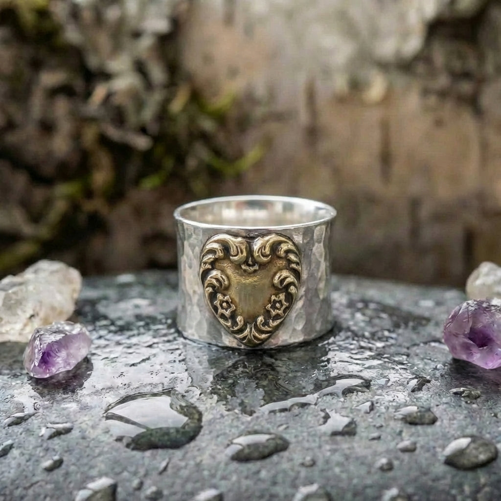 Vintage Silver Golden Heart Ring