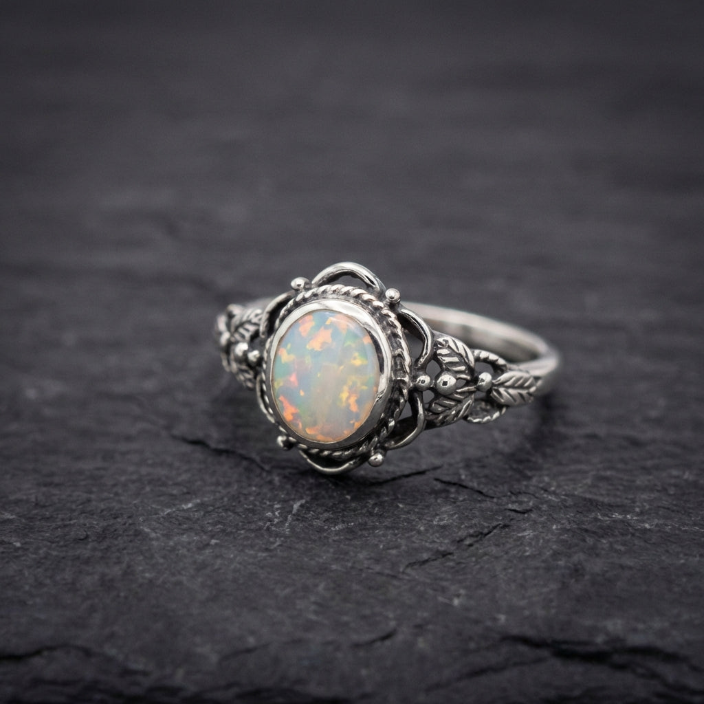Vintage Silver & Opal Floral Ring