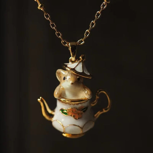 Vintage Teapot Mouse Necklace