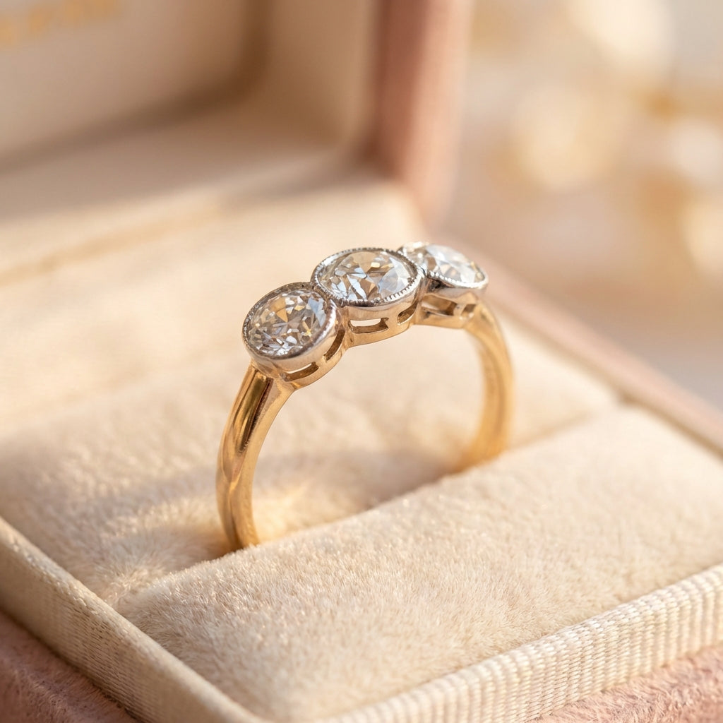 Vintage Three Glass Gold Ring
