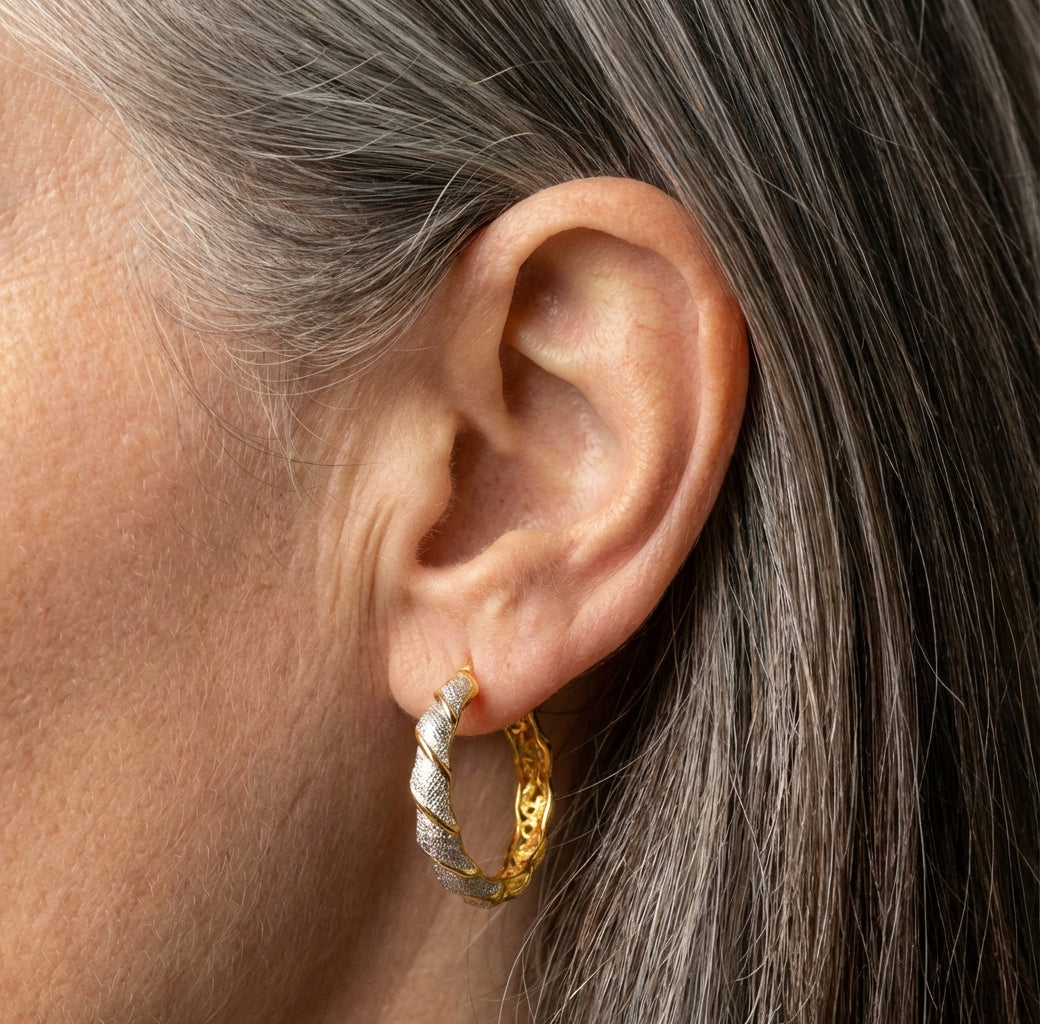 Vintage Twisted Pattern Hoop Gold Earrings