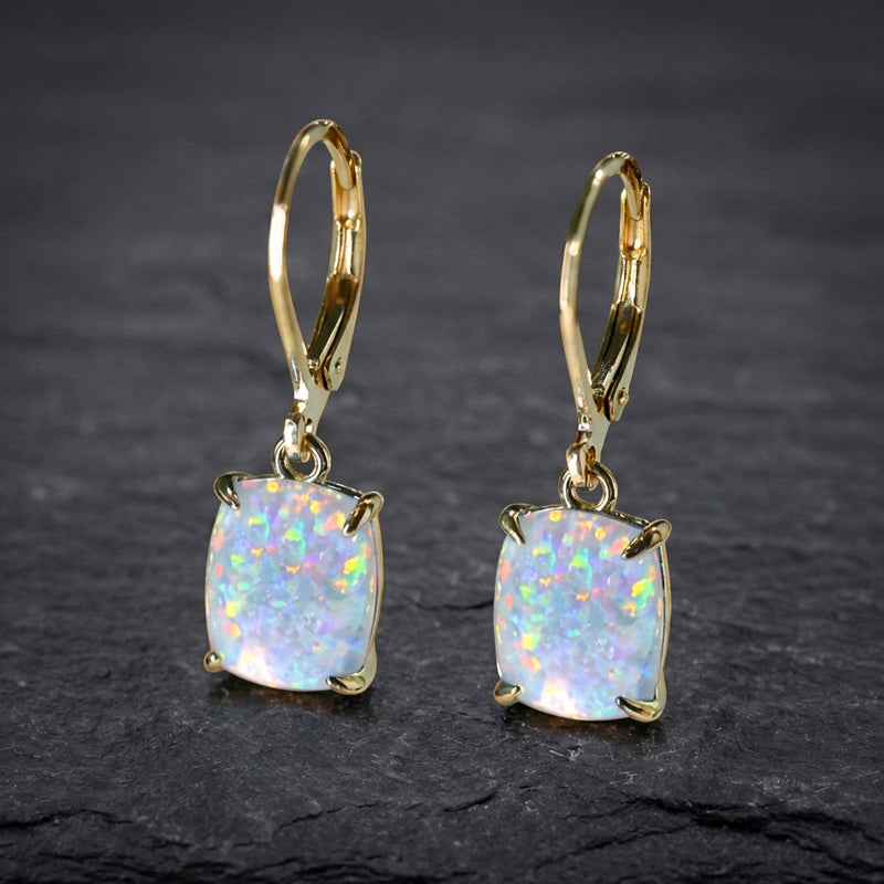 Vintage White Opal Square Earrings