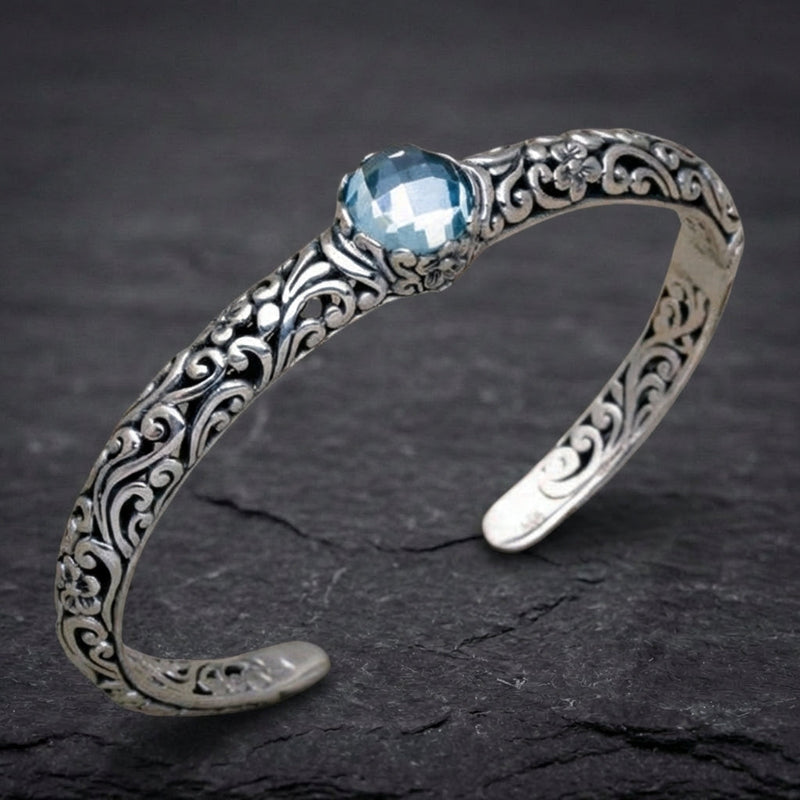 Vintage Zirconia Open Silver Bracelet