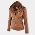Women's leather jacket with hood