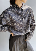 Navy Peter Pan Collar Print Cotton Shirt Top Fall