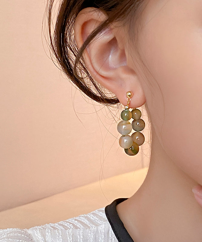 Rainbow Sterling Silver Alloy Gem Stone Beading Hoop Earrings