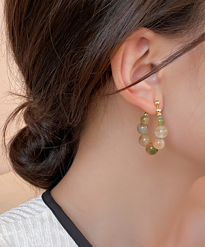 Rainbow Sterling Silver Alloy Gem Stone Beading Hoop Earrings